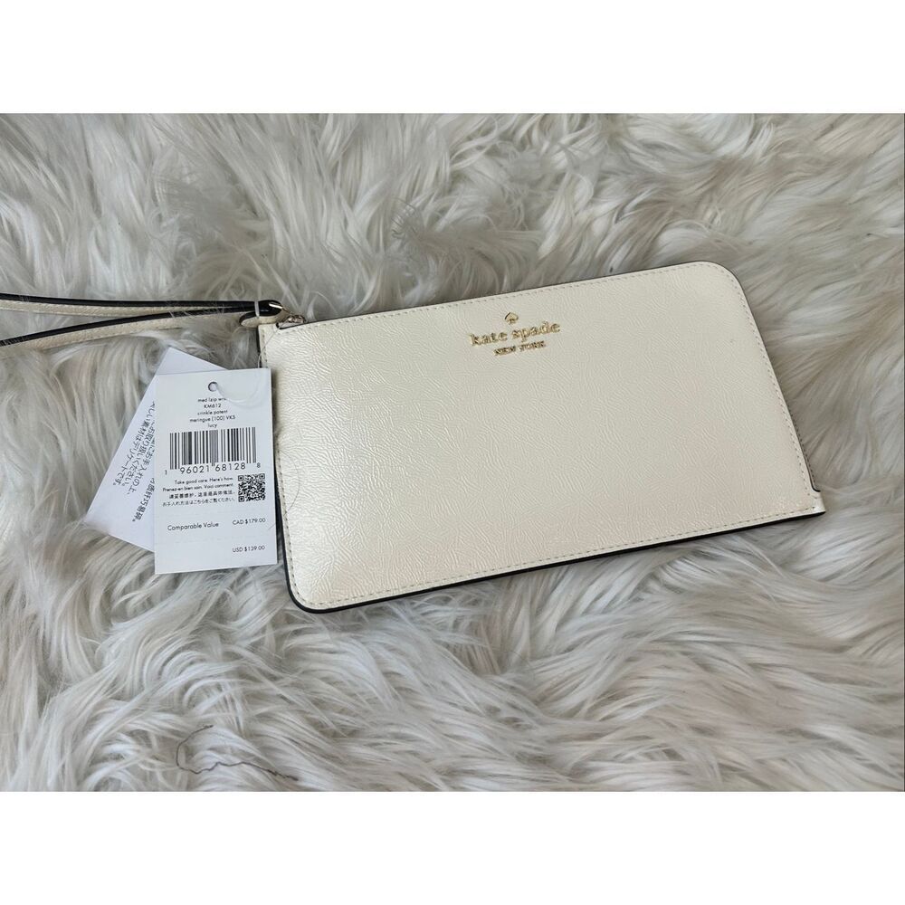 Kate spade Lucy Crinkle Patent Medium L-zip Wristlet white/cream clutch wristlet
